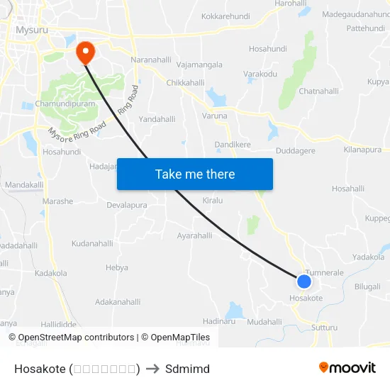 Hosakote (ಹೊಸಕೋಟೆ) to Sdmimd map