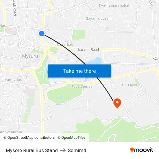 Mysore Rural Bus Stand to Sdmimd map