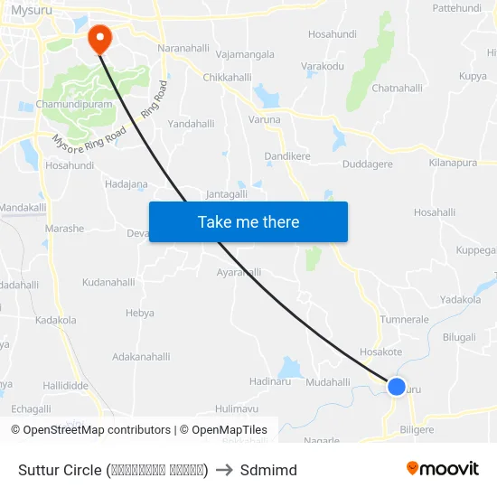 Suttur Circle (ಸುತ್ತೂರು ವೃತ್ತ) to Sdmimd map