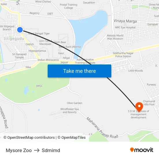 Mysore Zoo to Sdmimd map