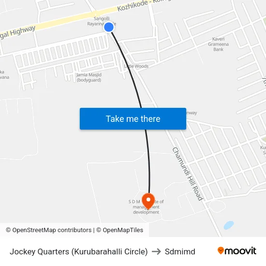 Jockey Quarters (Kurubarahalli Circle) to Sdmimd map