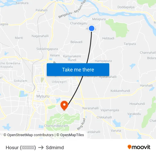 Hosur (ಹೊಸೂರು) to Sdmimd map