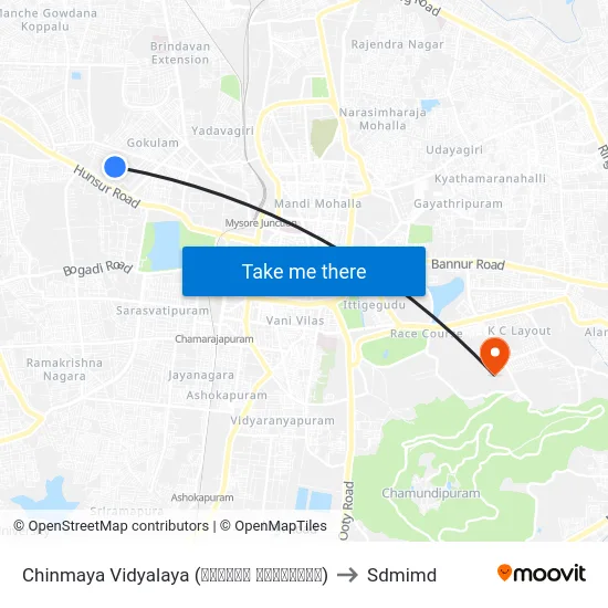 Chinmaya Vidyalaya (ಚಿನ್ಮಯ ವಿದ್ಯಾಲಯ) to Sdmimd map