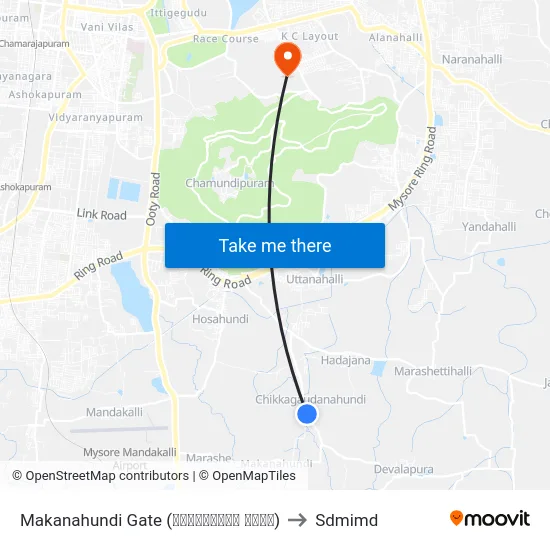 Makanahundi Gate (ಮಾಕನಹುಂಡಿ ಗೇಟ್) to Sdmimd map