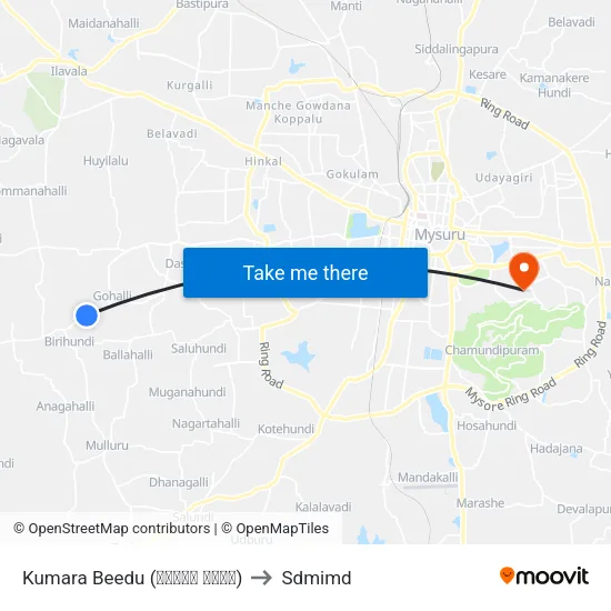 Kumara Beedu (ಕುಮಾರ ಬೀಡು) to Sdmimd map