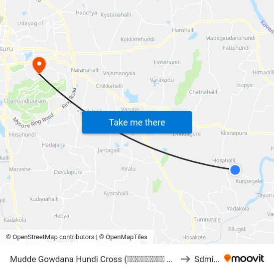 Mudde Gowdana Hundi Cross (ಮುದ್ದೇಗೌಡನ ಹುಂಡಿ ಕ್ರಾಸ್) to Sdmimd map