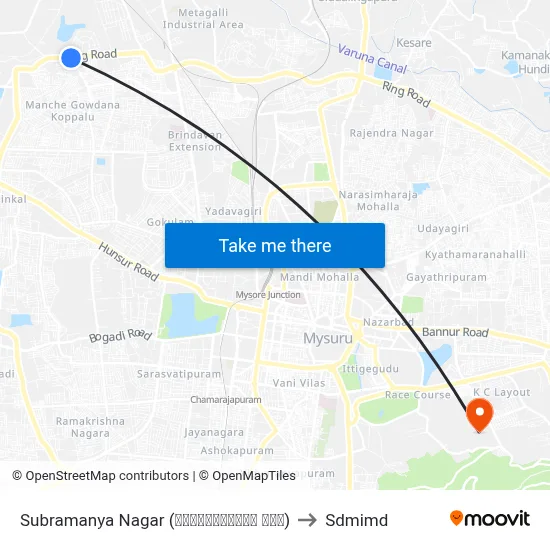 Subramanya Nagar (ಸುಬ್ರಹ್ಮಣ್ಯ ನಗರ) to Sdmimd map