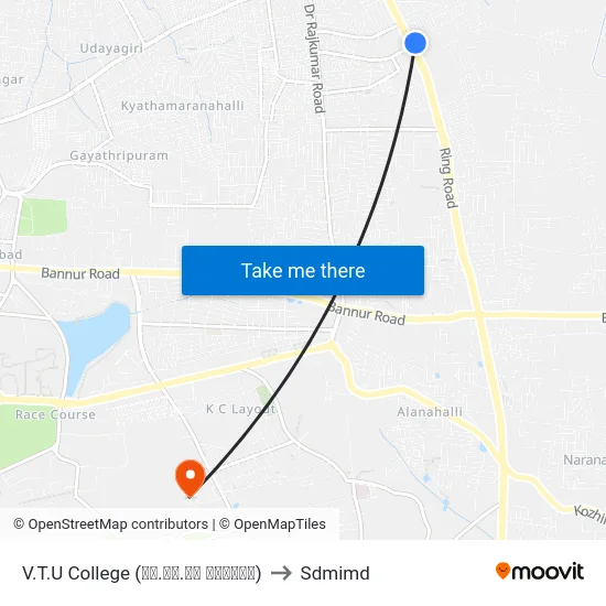V.T.U College (ವಿ.ಟಿ.ಯು ಕಾಲೇಜು) to Sdmimd map