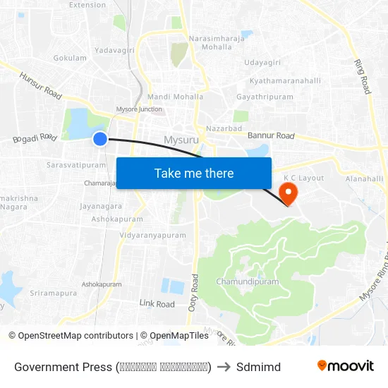 Government Press (ಸರ್ಕಾರಿ ಮುದ್ರಣಾಲಯ) to Sdmimd map