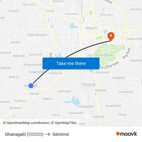 Dhanagalli (ಧನಗಳ್ಳಿ) to Sdmimd map