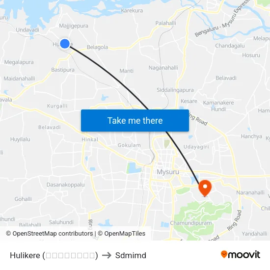 Hulikere (ಹುಳಿಕೆರೆ) to Sdmimd map
