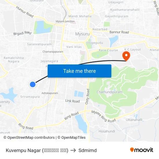Kuvempu Nagar (ಕುವೆಂಪು ನಗರ) to Sdmimd map