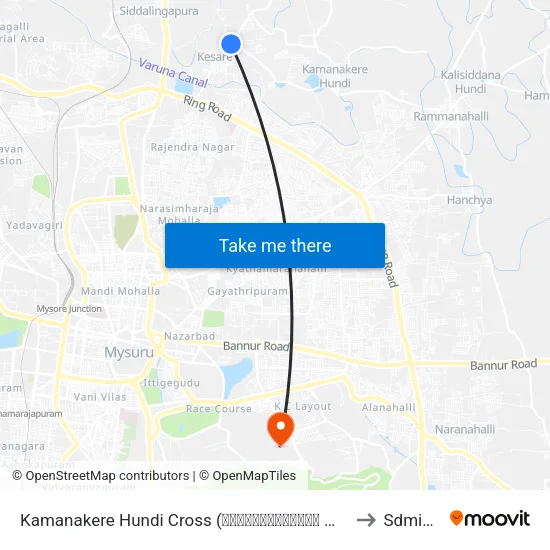 Kamanakere Hundi Cross (ಕಾಮನಕೆರೆಹುಂಡಿ ಕ್ರಾಸ್) to Sdmimd map