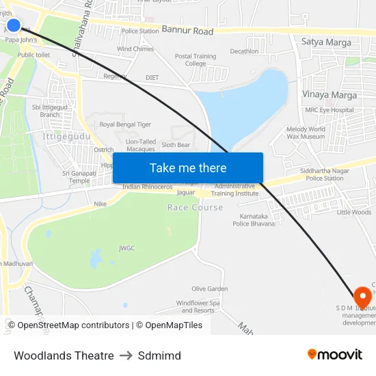 Woodlands Theatre to Sdmimd map