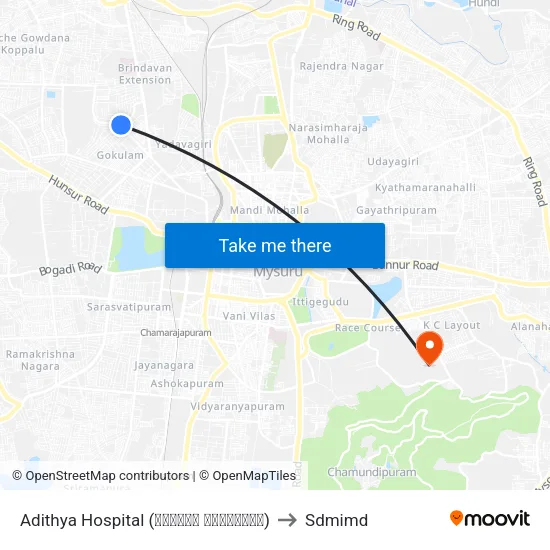 Adithya Hospital (ಆದಿತ್ಯ ಆಸ್ಪತ್ರೆ) to Sdmimd map