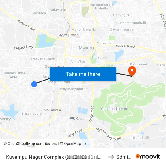 Kuvempu Nagar Complex (ಕುವೆಂಪುನಗರ ಕಾಂಪ್ಲೆಕ್ಸ್) to Sdmimd map