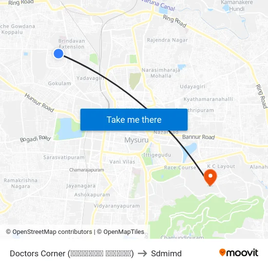 Doctors Corner (ಡಾಕ್ಟರ‍್ಸ್ ಕಾರ್ನರ್) to Sdmimd map