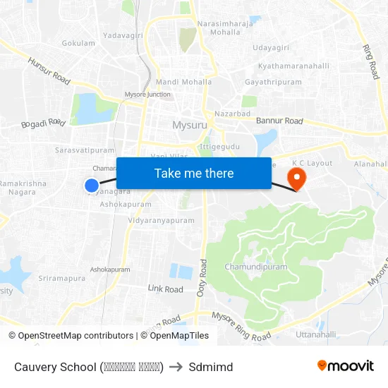 Cauvery School (ಕಾವೇರಿ ಶಾಲೆ) to Sdmimd map