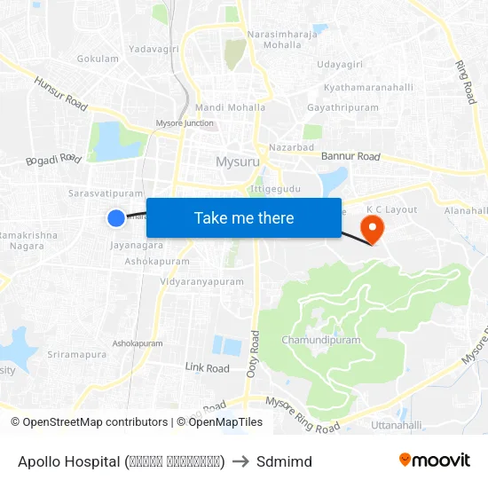 Apollo Hospital (ಅಪೋಲೋ ಆಸ್ಪತ್ರೆ) to Sdmimd map