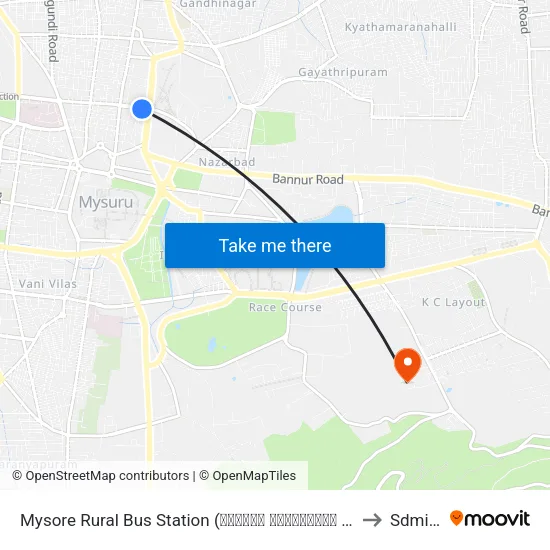 Mysore Rural Bus Station (ಮೈಸೂರು ಗ್ರಾಮಾಂತರ ಬಸ್ ನಿಲ್ದಾಣ) to Sdmimd map