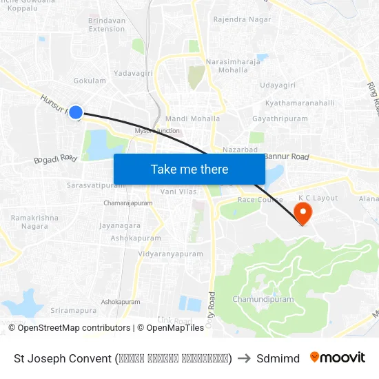 St Joseph Convent (ಸೆಂಟ್ ಜೋಸೆಫ್ ಕಾನ್ವೆಂಟ್) to Sdmimd map