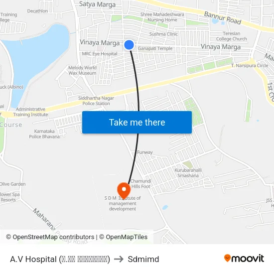 A.V Hospital (ಎ.ವಿ ಆಸ್ಪತ್ರೆ) to Sdmimd map