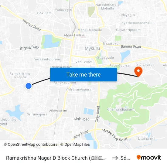 Ramakrishna Nagar D Block Church (ರಾಮಕೃಷ್ಣನಗರ ಡಿ ಬ್ಲಾಕ್ ಚರ್ಚ್) to Sdmimd map