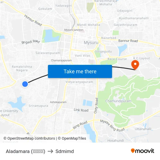 Aladamara (ಆಲದಮರ) to Sdmimd map