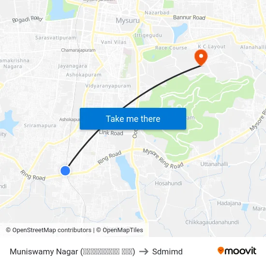 Muniswamy Nagar (ಮುನಿಸ್ವಾಮಿ ನಗರ) to Sdmimd map