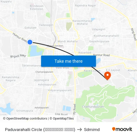 Paduvarahalli Circle (ಪಡುವರಹಳ್ಳಿ ವೃತ್ತ) to Sdmimd map