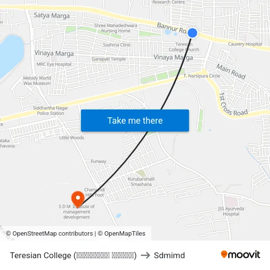Teresian College (ಟೆರೇಸಿಯನ್ ಕಾಲೇಜು) to Sdmimd map
