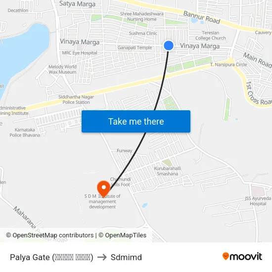 Palya Gate (ಪಾಳ್ಯ ಗೇಟ್) to Sdmimd map