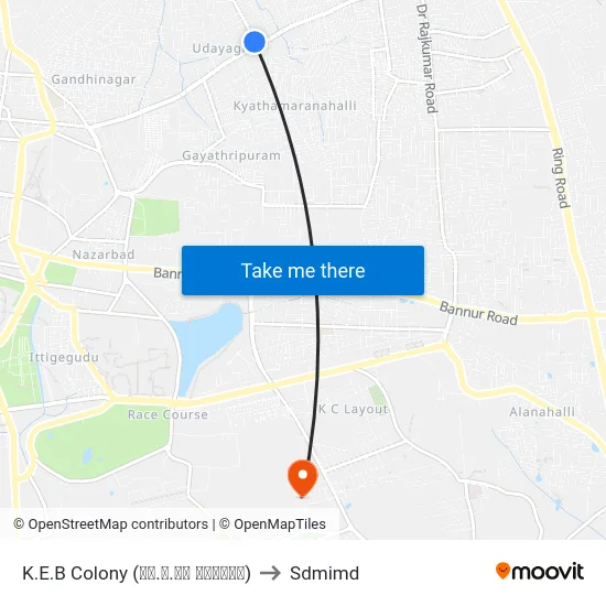 K.E.B Colony (ಕೆ.ಇ.ಬಿ ಕಾಲೋನಿ) to Sdmimd map