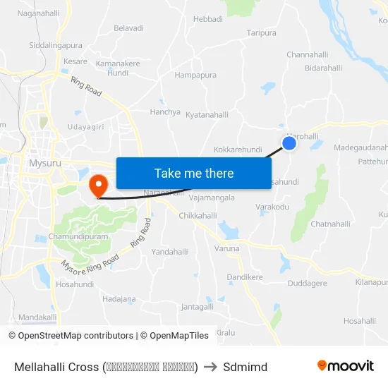 Mellahalli Cross (ಮೆಲ್ಲಹಳ್ಳಿ ಕ್ರಾಸ್) to Sdmimd map
