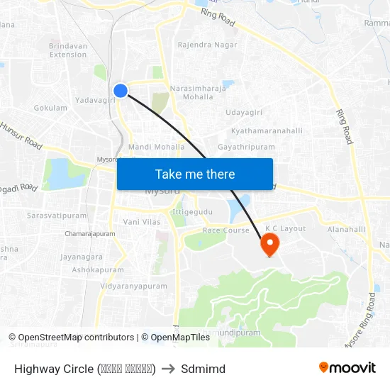 Highway Circle (ಹೈವೇ ವೃತ್ತ) to Sdmimd map