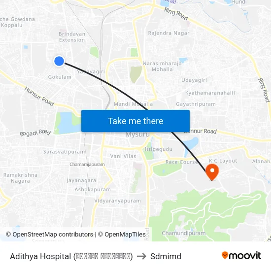 Adithya Hospital (ಆದಿತ್ಯ ಆಸ್ಪತ್ರೆ) to Sdmimd map