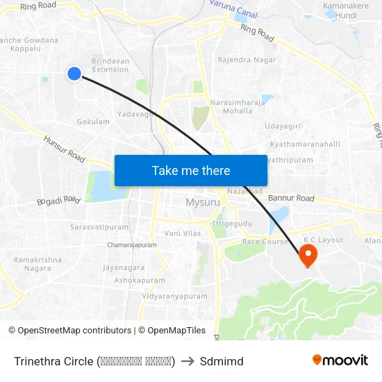 Trinethra Circle (ತ್ರನೇತ್ರ ವೃತ್ತ) to Sdmimd map