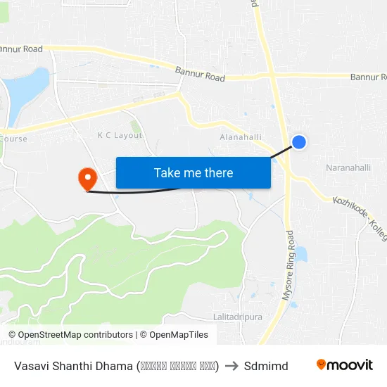 Vasavi Shanthi Dhama (ವಾಸವಿ ಶಾಂತಿ ಧಾಮ) to Sdmimd map