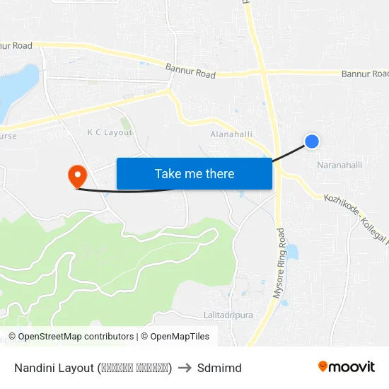 Nandini Layout (ನಂದಿನಿ ಬಡಾವಣೆ) to Sdmimd map