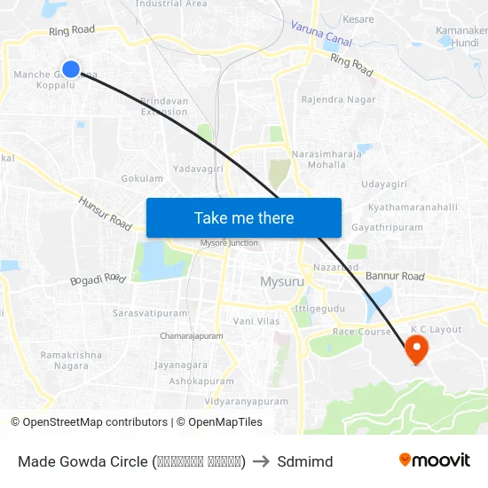 Made Gowda Circle (ಮಾದೇಗೌಡ ವೃತ್ತ) to Sdmimd map