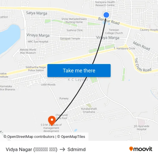 Vidya Nagar (ವಿದ್ಯಾ ನಗರ) to Sdmimd map