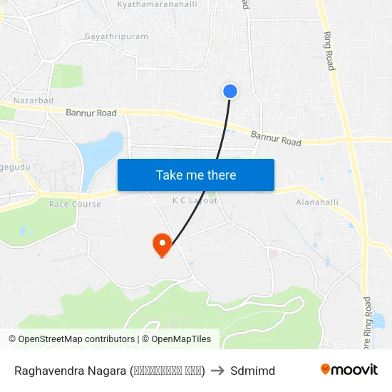 Raghavendra Nagara (ರಾಘವೇಂದ್ರ ನಗರ) to Sdmimd map
