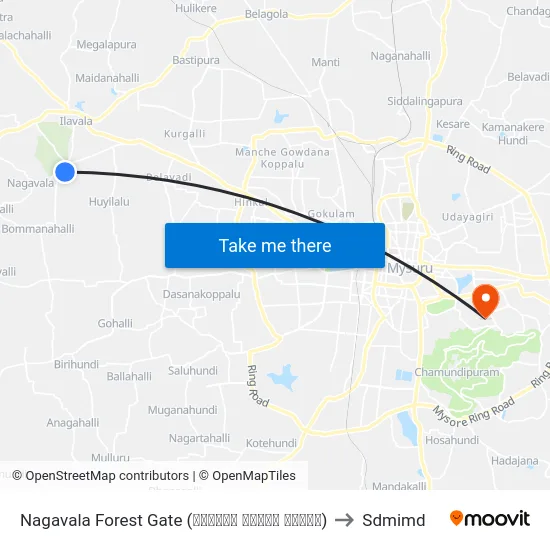 Nagavala Forest Gate (ನಾಗವಾಲ ಅರಣ್ಯ ದ್ವಾರ) to Sdmimd map