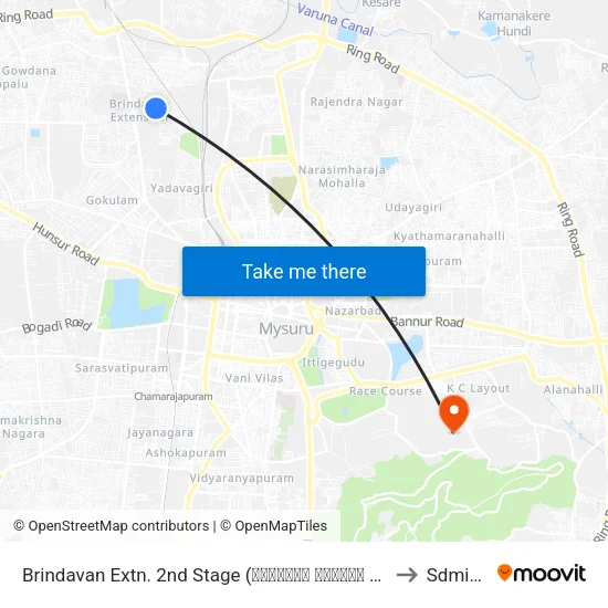 Brindavan Extn. 2nd Stage (ಬೃಂದಾವನ ಬಡಾವಣೆ 2ನೇ ಹಂತ) to Sdmimd map