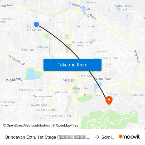 Brindavan Extn. 1st Stage (ಬೃಂದಾವನ ಬಡಾವಣೆ 1ನೇ ಹಂತ) to Sdmimd map