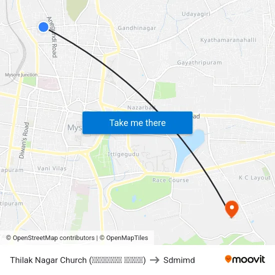 Thilak Nagar Church (ತಿಲಕ್‌ನಗರ ಚರ್ಚ್‌) to Sdmimd map