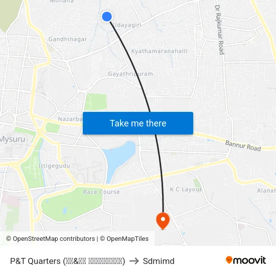 P&T Quarters (ಪಿ&ಟಿ ಕ್ವಾಟರ‍್ಸ್) to Sdmimd map
