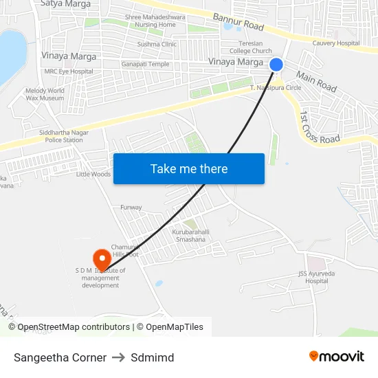 Sangeetha Corner to Sdmimd map