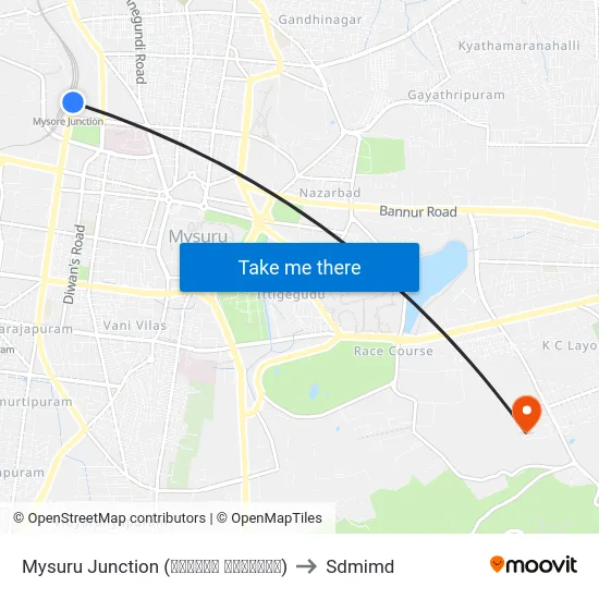Mysuru Junction (ಮೈಸೂರು ಜಂಕ್ಷನ್) to Sdmimd map
