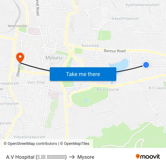 A.V Hospital (ಎ.ವಿ ಆಸ್ಪತ್ರೆ) to Mysore map